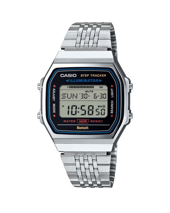 نمای روبرو ساعت مچی کاسیو CASIO ABL-100WE-1A با صفحه دیجیتال سفید