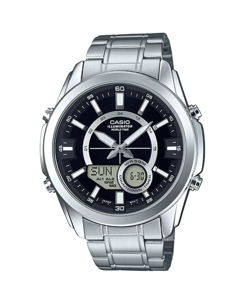 ساعت مچی مردانه کاسیو مدل CASIO AMW-810D-1A با بند استیل ضد زنگ و صفحه دیجیتال-آنالوگ