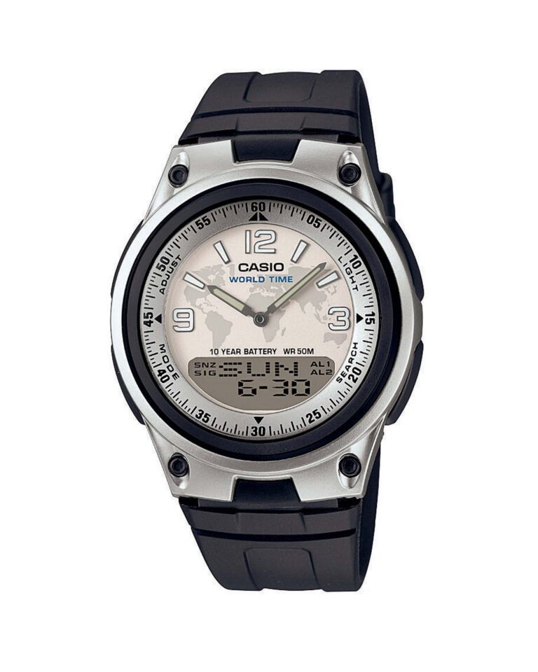 تصویر ساعت مچی مردانه کاسیو مدل AW-80-7A2 با بدنه و بند رزینی، نمایشگر آنالوگ و دیجیتال، رنگ مشکی نقرهای، مناسب استفاده روزمره و ورزشی