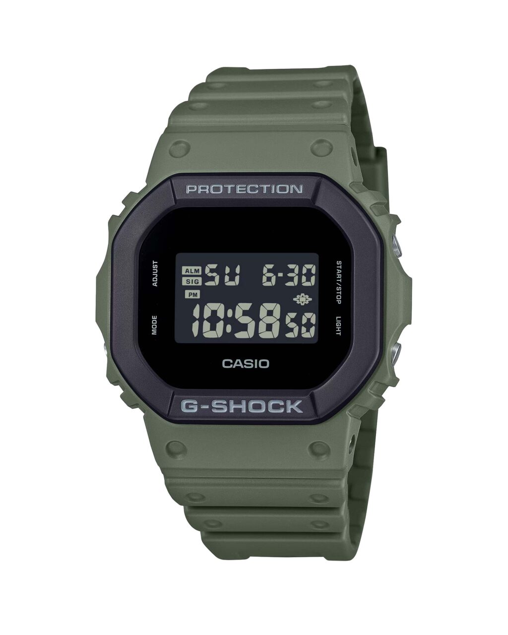 ساعت مچی مردانه کاسیو جیشاک G-SHOCK DW-5610UU-3 با طراحی مستطیلی و رنگ سبز ارتشی