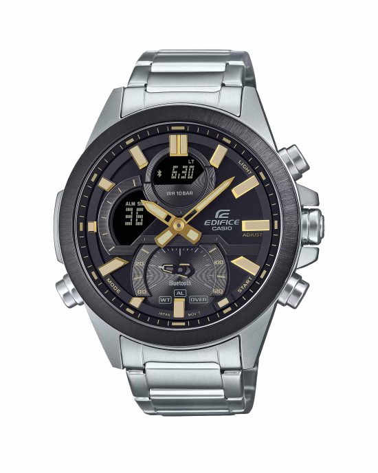 ساعت مچی مردانه کاسیو ادیفیس CASIO EDIFICE ECB-30DB-1A9 با صفحه مشکی و جزئیات طلایی، مناسب استایل اسپرت مردانه