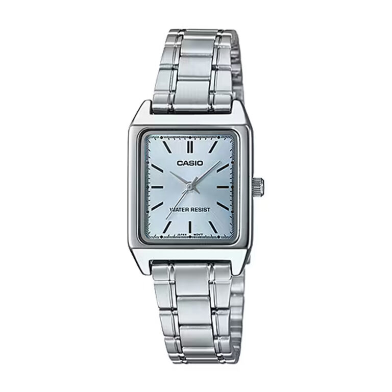 ساعت مچی زنانه کاسیو مدل LTP-V007D-2E با صفحه مستطیلی آبی و بند استیل ضد زنگ