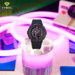 نمای روبرو از ساعت دخترانه کاسیو BABY-G مدل BGA-280DN-1A با بند مشکی