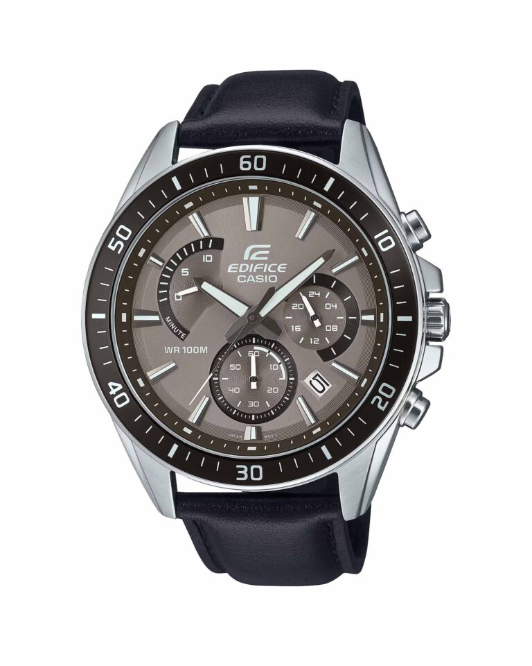 ساعت مچی مردانه کاسیو ادیفایس مدل EFR-552L-5AV با بند چرمی مشکی و صفحه خاکستری، طراحی اسپرت و کژوال
