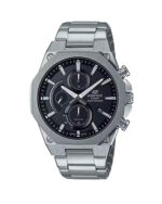 ساعت مچی مردانه کاسیو ادیفایس EFS-S570D-1A با بند استیل نقره‌ای و صفحه مشکی، طراحی باریک و شارژ خورشیدی