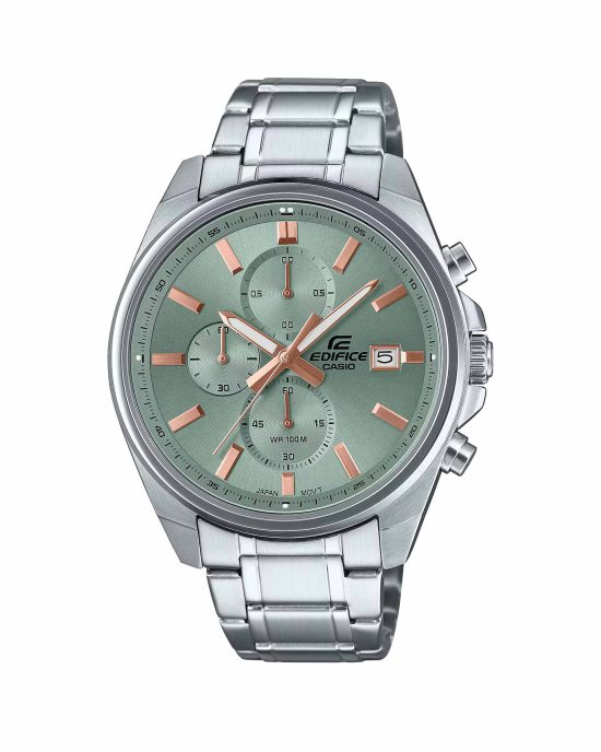 1. ساعت مچی مردانه کاسیو ادیفایس CASIO EDIFICE EFV-610DE-3A با بند استیل و صفحه سبز مغر پسته ای