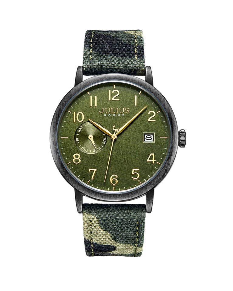 ساعت مچی مردانه جولیوس بند برزنتی سبز چریکی JULIUS JAH-125A