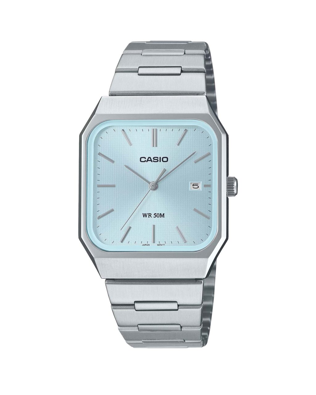 ساعت مچی مردانه کاسیو مدل CASIO MTP-B185D-2A2V با صفحه آبی تیفانی و بند استیل نقره‌ای، مناسب استایل رسمی و روزمره