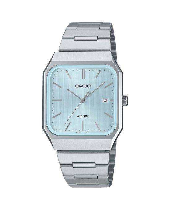 ساعت مچی مردانه کاسیو مدل CASIO MTP-B185D-2A2V با صفحه آبی تیفانی و بند استیل نقره‌ای، مناسب استایل رسمی و روزمره
