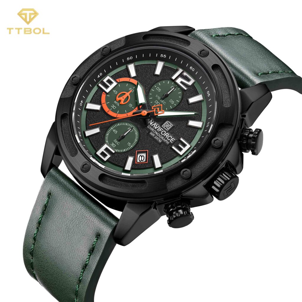 ساعت مچی مردانه ناوی فورس بند چرم NAVIFORCE NF8074 B/GN/GN