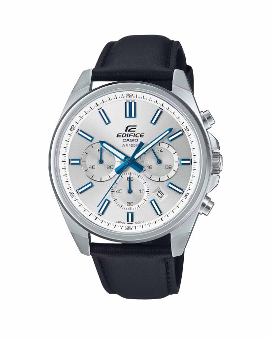 ساعت کاسیو ادیفایس مردانه مدل CASIO EDIFICE EFV-650L-7AV با بند چرمی و صفحه سفید