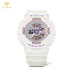 نمای نزدیک ساعت کاسیو بیبی جی مدل BA-110FH-7A با مقاومت در برابر ضربه و ضد آب