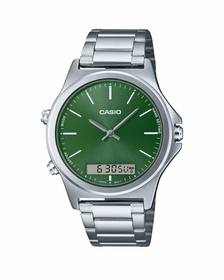 ساعت مردانه کاسیو CASIO MTP-VC01D-3E با صفحه سبز و بند استیل ضدزنگ