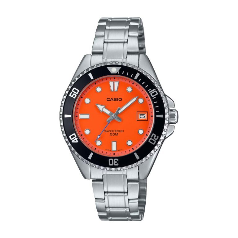 ساعت مچی زنانه کاسیو صفحه نارنجی CASIO MDV-10D-4A1V