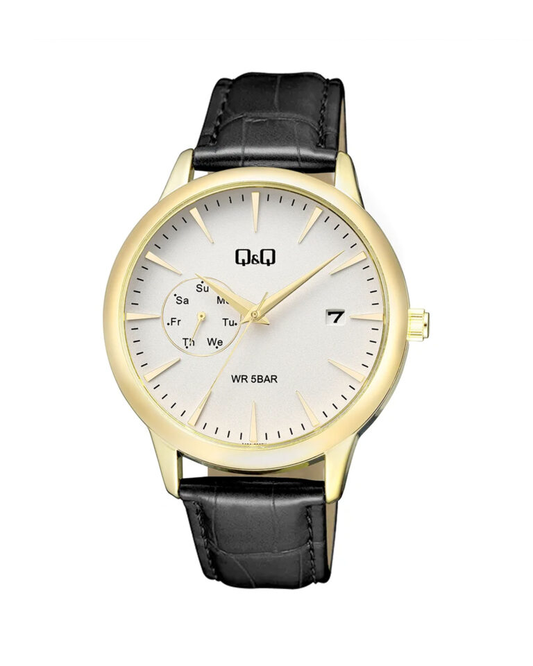 ساعت مچی مردانه کیو اند کیو بند چرم مشکی Q&Q A12A-005PY