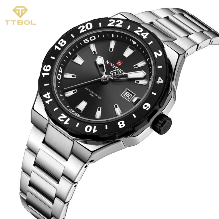 ساعت مچی مردانه ناوی فورس سیلور صفحه مشکی NAVIFORCE NF9249 S/B/S