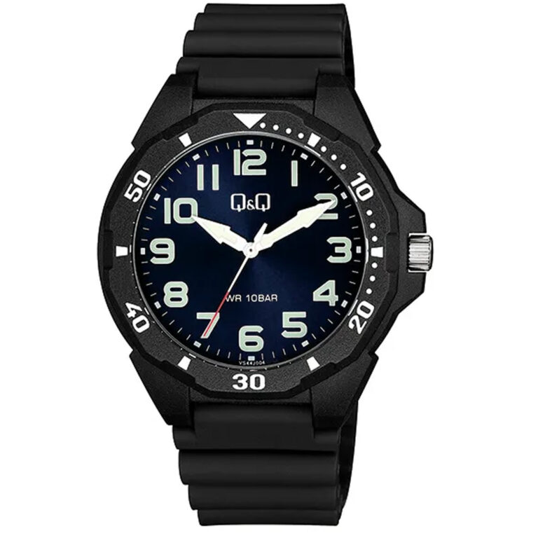 ساعت مچی مردانه کیو اند کیو بند مشکی صفحه سرمه ای Q&Q VS44J004Y