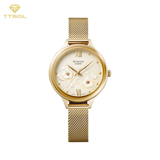 ساعت مچی زنانه کاسیو شین با بند حصیری CASIO SHEEN SHE-4551GM-9A