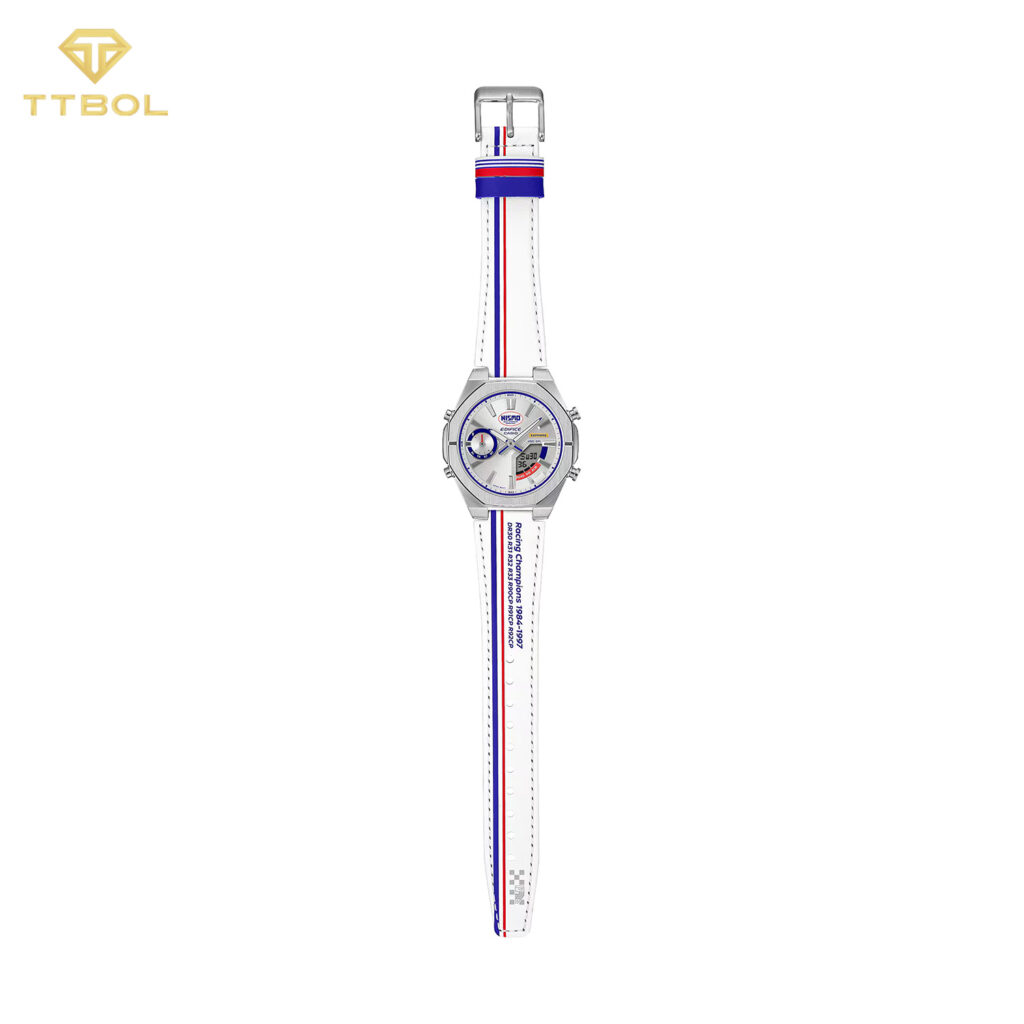 ساعت مچی مردانه کاسیو ادیفایس بند چرم سفید CASIO EDIFICE ECB-S10NIS-7A