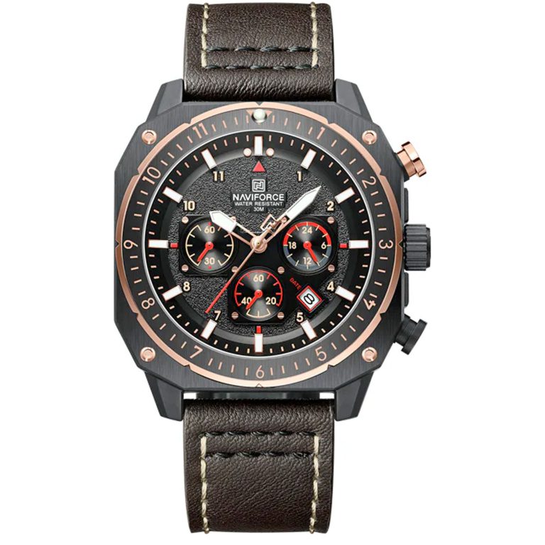 ساعت مچی مردانه ناوی فورس بند چرم سه موتوره NAVIFORCE NF8057 B/RG/D.BN