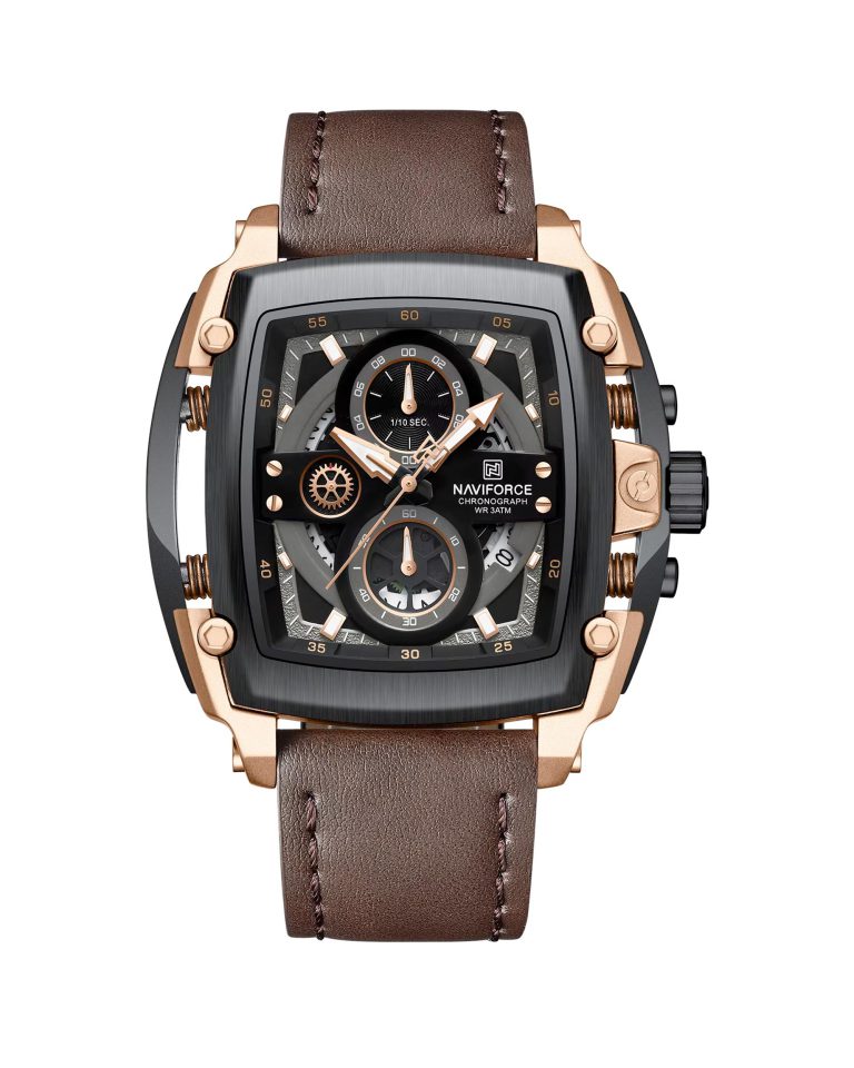 ساعت مچی مردانه ناوی فورس بند چرم سه موتوره NAVIFORCE NF8067 RG/B/D.BN