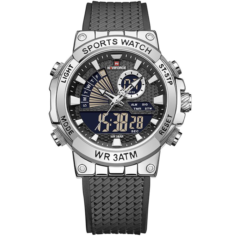 ساعت مچی مردانه ناوی فورس بند رابر دوآل تایم NAVIFORCE NF9219 S/W/B
