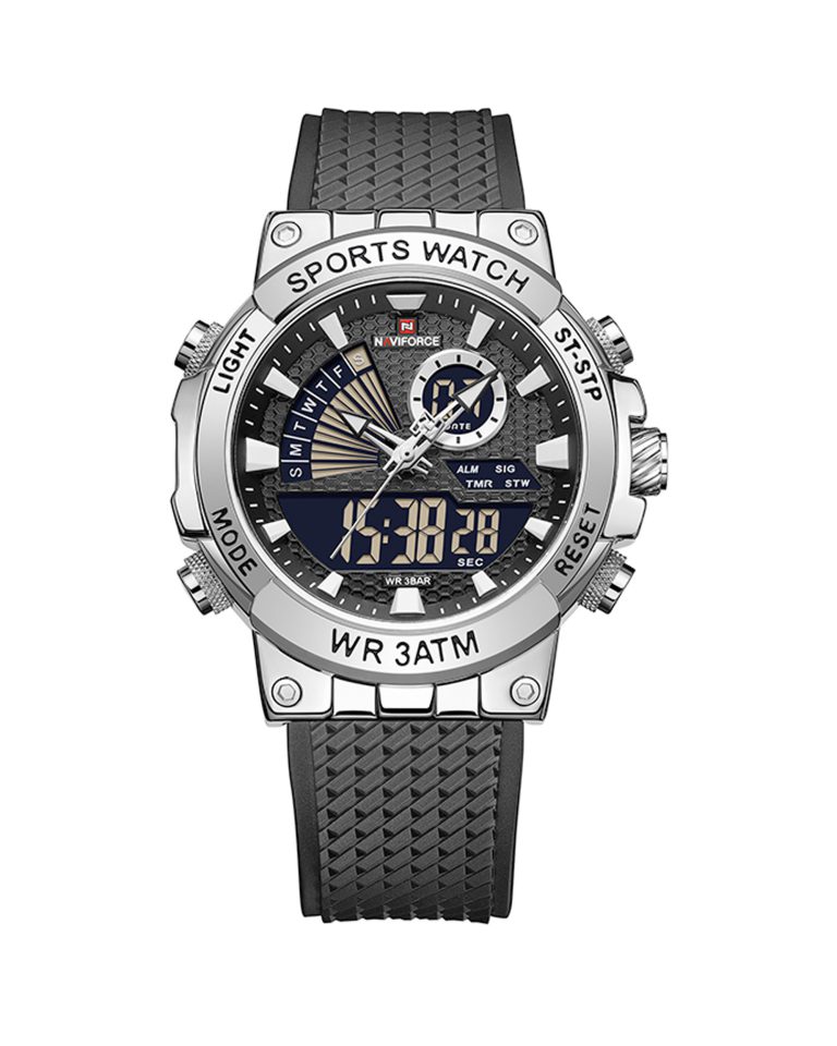 ساعت مچی مردانه ناوی فورس بند رابر دوآل تایم NAVIFORCE NF9219 S/W/B