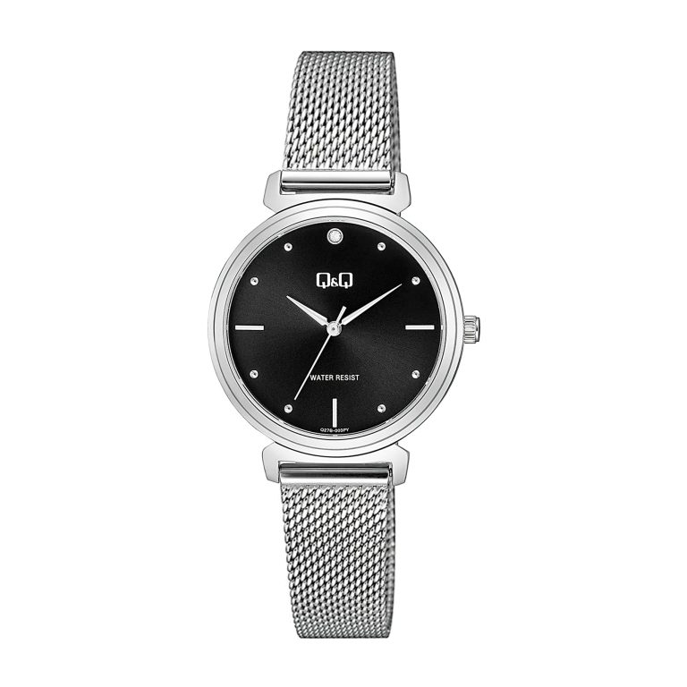 ساعت مچی زنانه کیو اند کیو بند حصیری سیلور مشکی Q&Q Q27B-003PY
