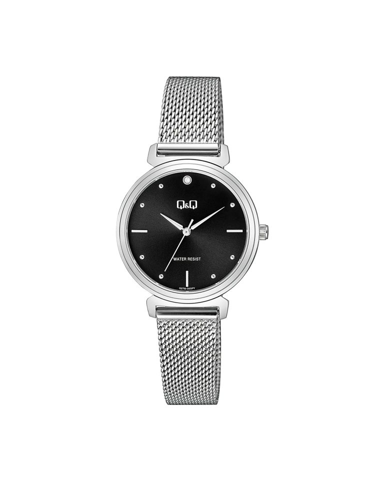 ساعت مچی زنانه کیو اند کیو بند حصیری سیلور مشکی Q&Q Q27B-003PY