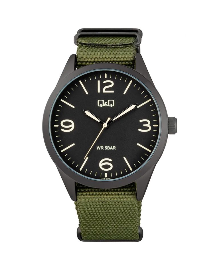 ساعت مچی مردانه کیو اند کیو بند نیتو سبز Q&Q Q77B-004PY