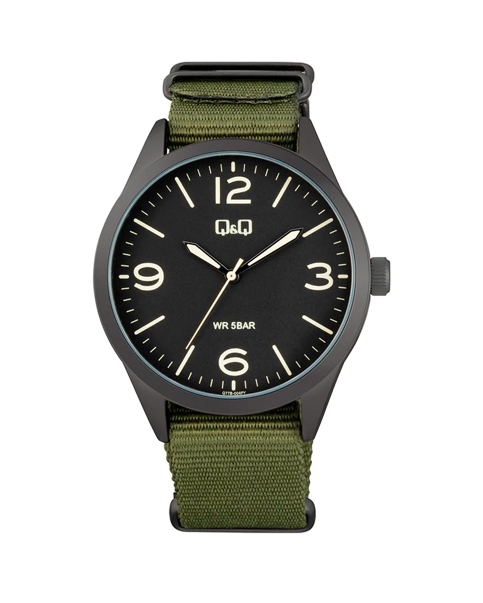 ساعت مچی مردانه کیو اند کیو Q&Q Q77B-004PY ساعت مچی مردانه کیو اند کیو بند نیتو سبز Q&Q Q77B-004PY