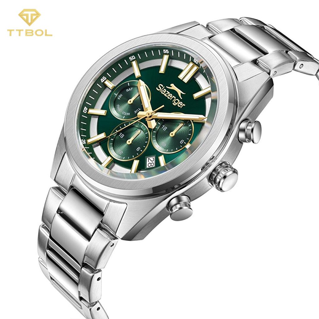 ساعت مچی مردانه اسلازنجر سه موتوره صفحه سبز SLAZENGER SL.09.2554.2.06