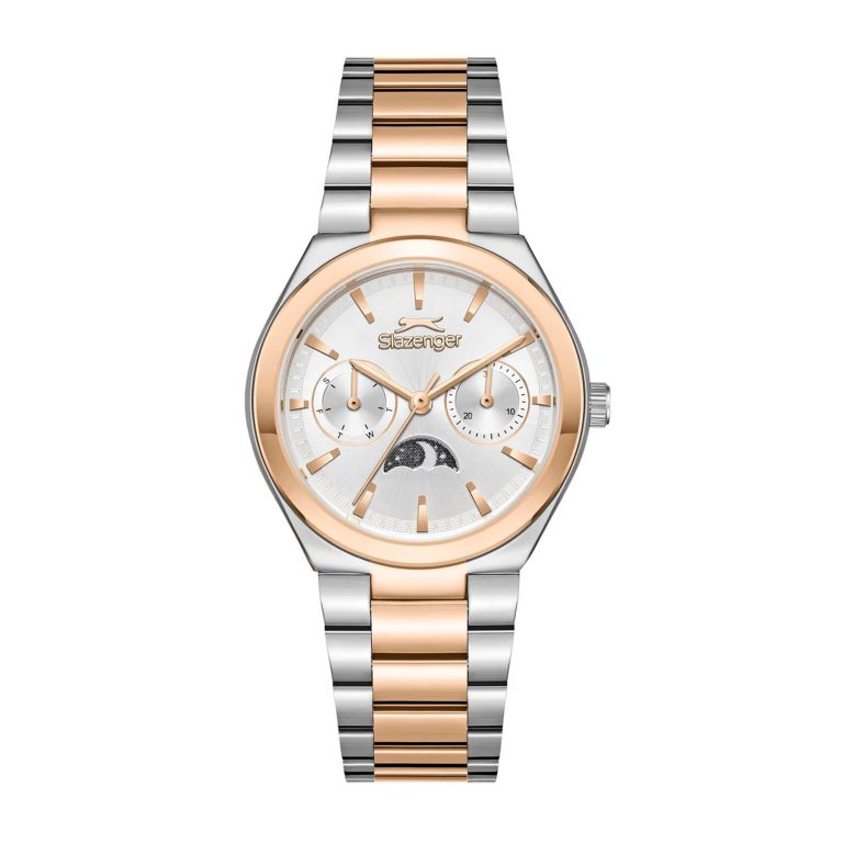 ساعت مچی زنانه اسلازنجر بند استیل سیلور رزگلد SLAZENGER SL.09.2468.4.04