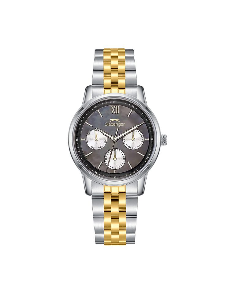 ساعت مچی زنانه اسلازنجر بند سیلور گلد سه موتوره SLAZENGER SL.09.2471.4.06