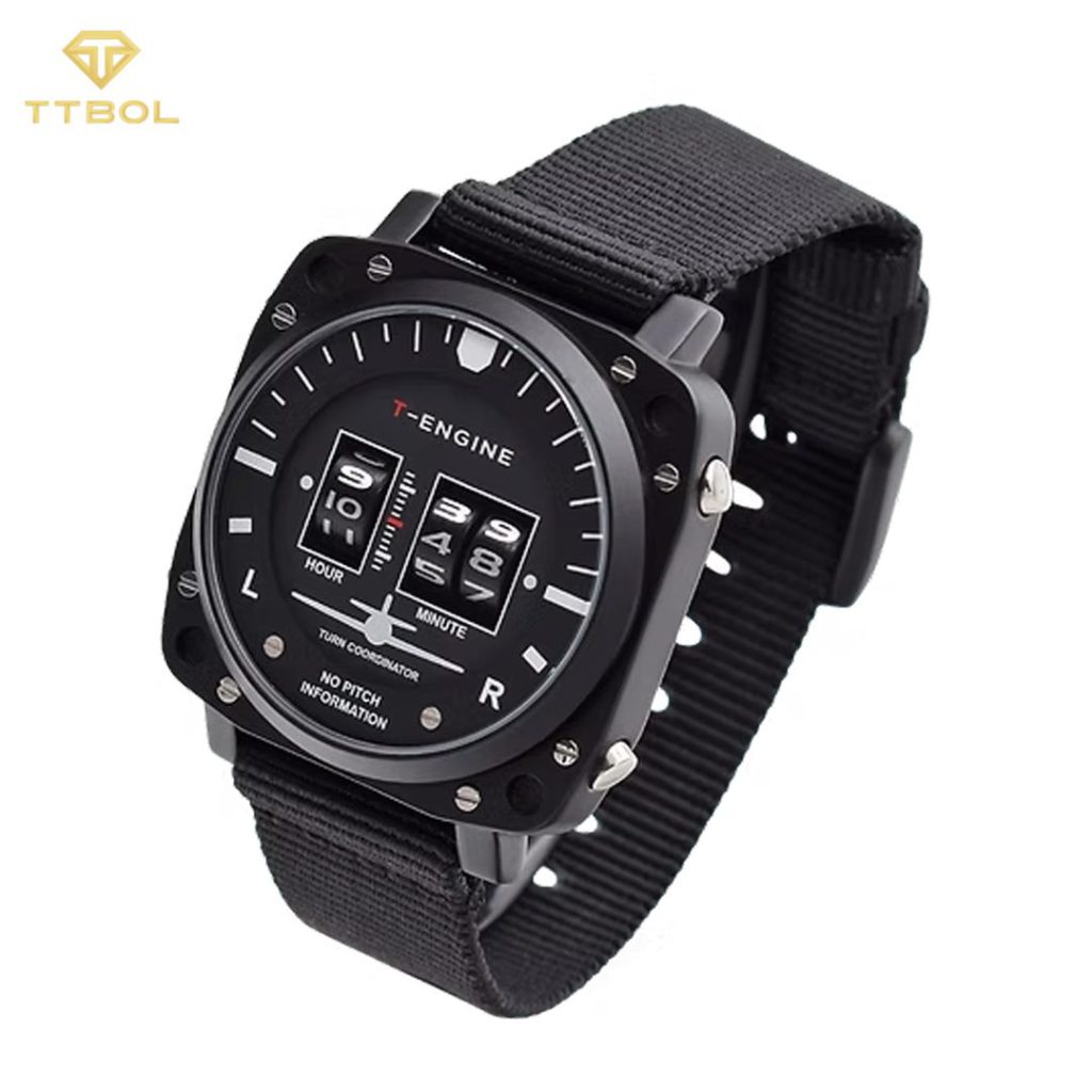 ساعت مچی مردانه تی انجین فول بلک با بند برزنتیT-ENGINE Altimeter - Nylon Strap