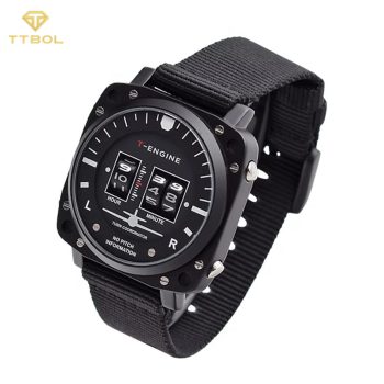 ساعت مچی مردانه تی انجین فول بلک با بند برزنتیT-ENGINE Altimeter - Nylon Strap
