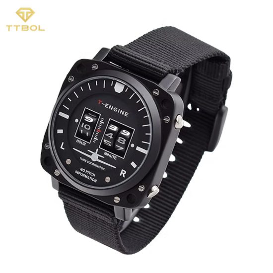 ساعت مچی مردانه تی انجین فول بلک با بند برزنتیT-ENGINE Altimeter - Nylon Strap