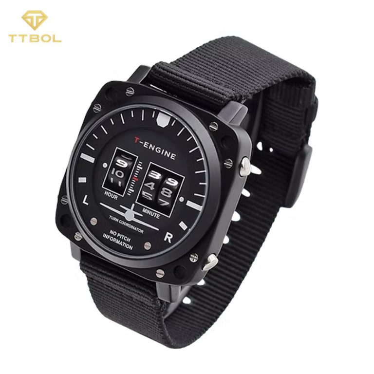ساعت مچی مردانه تی انجین فول بلک با بند برزنتیT-ENGINE Altimeter - Nylon Strap
