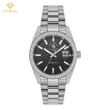 ساعت مچی مردانه پولو سانتا باربارا POLO SANTA BARBARA SB.1.10646-2 - نمای اصلی صفحه مشکی و بند استیل