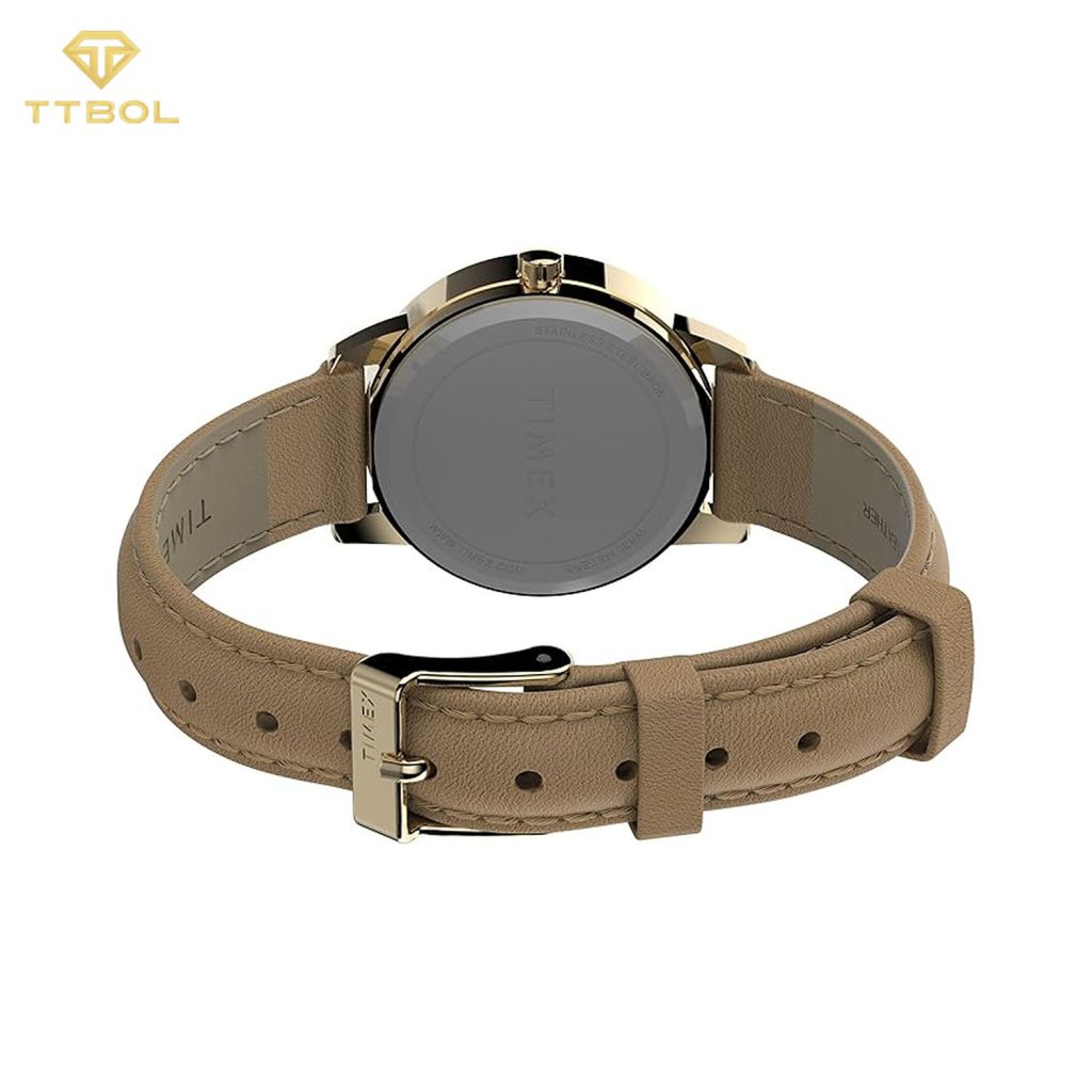 ساعت مچی زنانه تایمکس TW2U96200 روی مچ با رنگ طلایی و عسلی