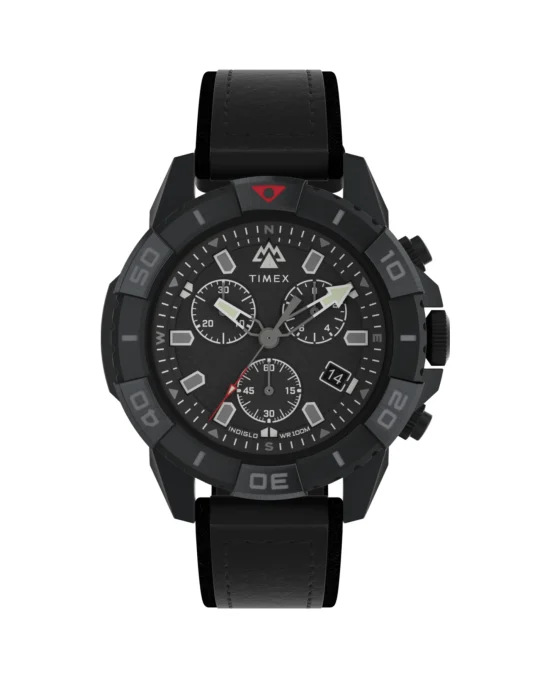 ساعت مچی مردانه تایمکس مدل TW2W16000 Expedition Ridge Chronograph با بند چرم مشکی و صفحه مشکی