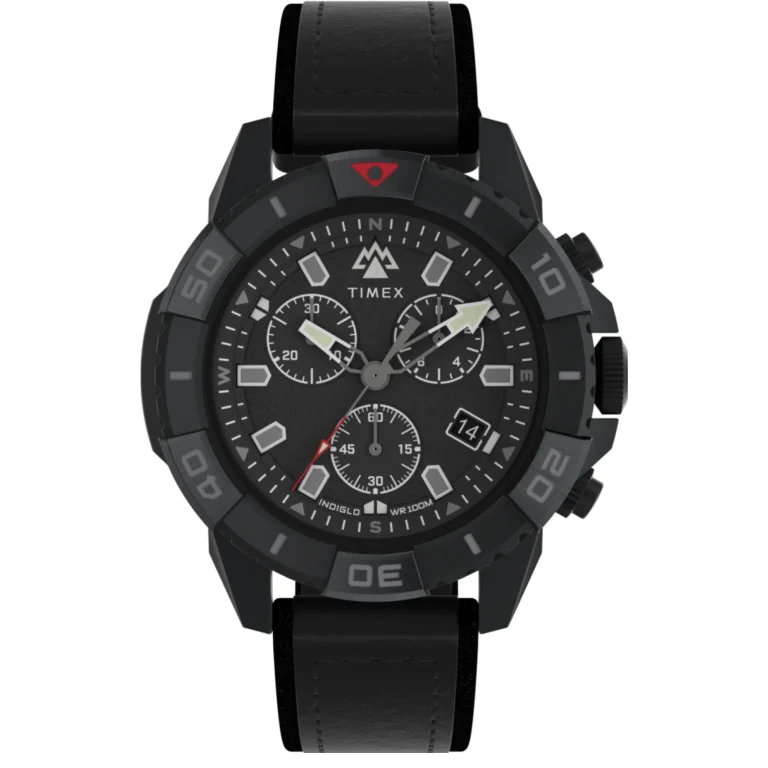 ساعت مچی مردانه تایمکس مدل TW2W16000 Expedition Ridge Chronograph با بند چرم مشکی و صفحه مشکی