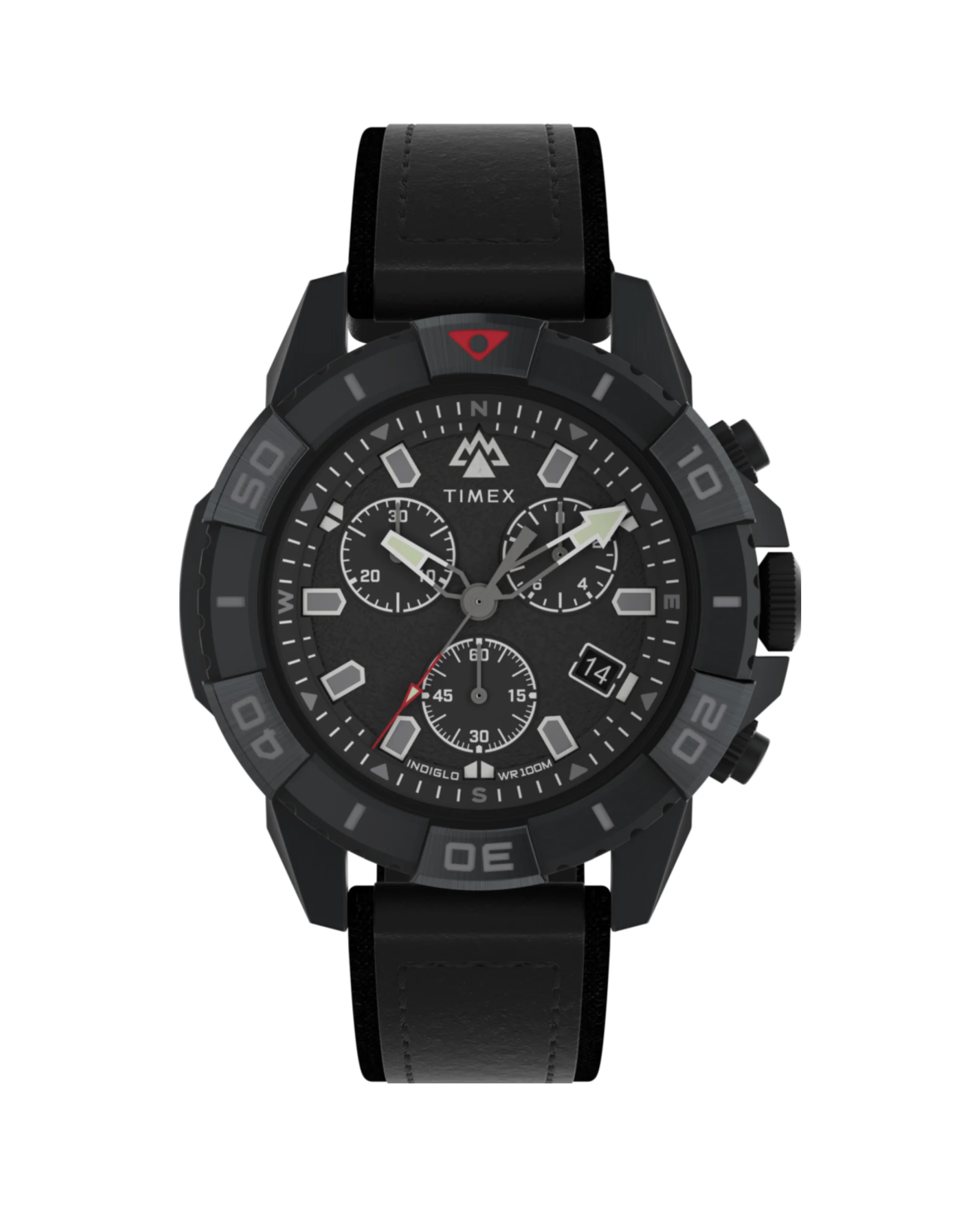 timex-tw2w16000-index ساعت مچی مردانه تایمکس مدل TW2W16000 Expedition Ridge Chronograph با بند چرم مشکی و صفحه مشکی