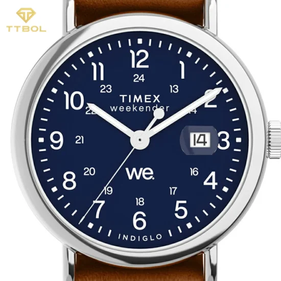 ساعت مچی مردانه تایمکس مدل TW2W86800 Weekender با صفحه سرمهای و بند چرمی قهوهای