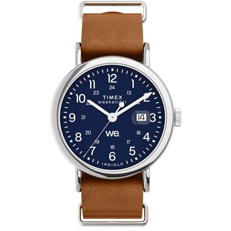 ساعت مچی مردانه تایمکس مدل TW2W86800 Weekender با صفحه سرمه‌ای و بند چرمی قهوه‌ای