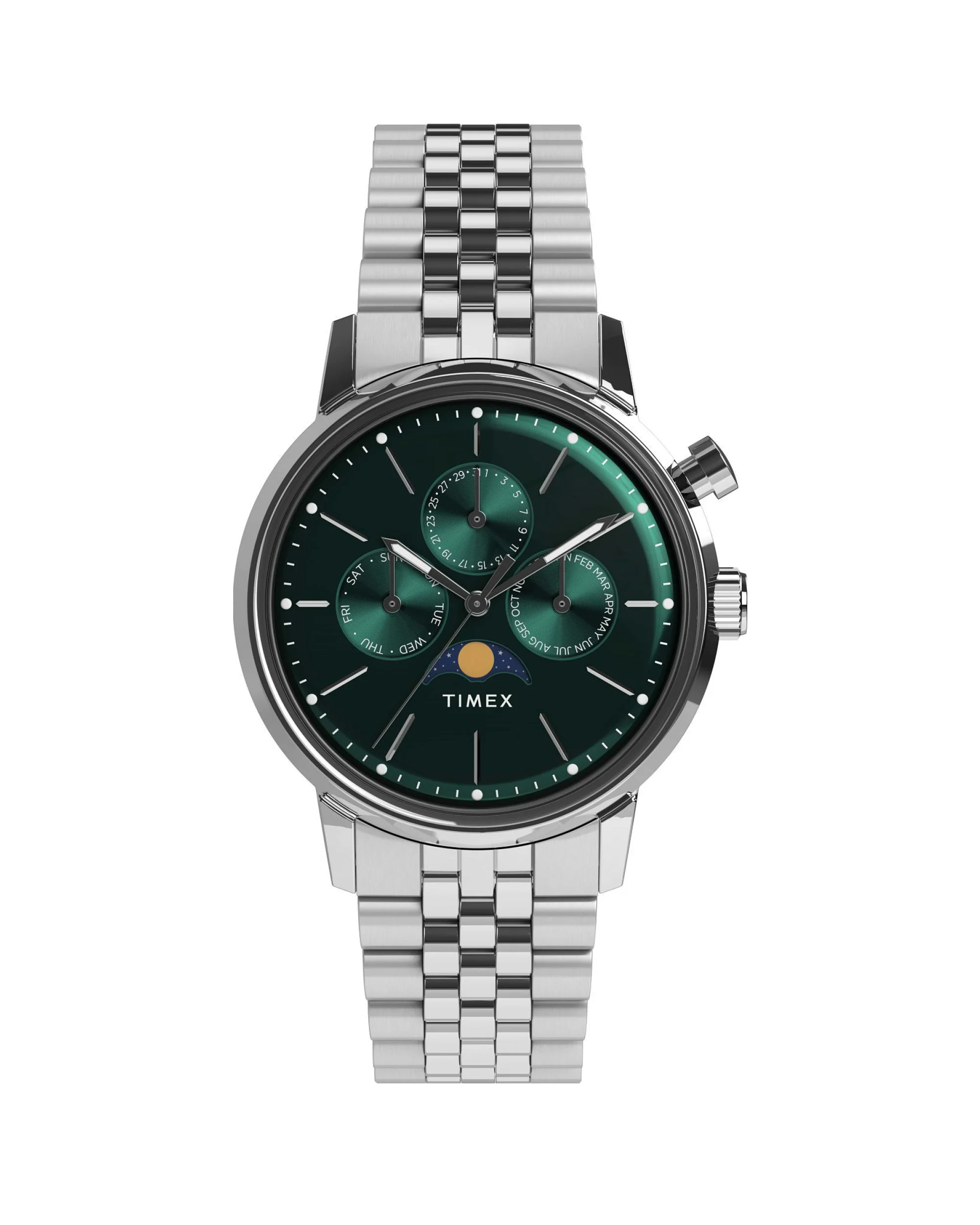 timex-tw2y09900-index ساعت مچی مردانه تایمکس مدل TW2Y09900 Marlin Moon Phase با صفحه سبز و نمایشگر فاز قمر