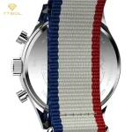 ساعت مچی مردانه تایمکس مدل TW2Y15800 Weekender New England Chronograph با صفحه سفید و بند نایلون راهراه قرمز-سفید-آبی