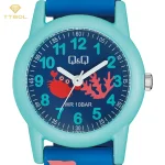 ساعت مچی زنانه کیو اند کیو Q&Q مدل VR99J017Y با بند رزین و صفحه آبی، موومنت کوارتز ژاپنی گالری