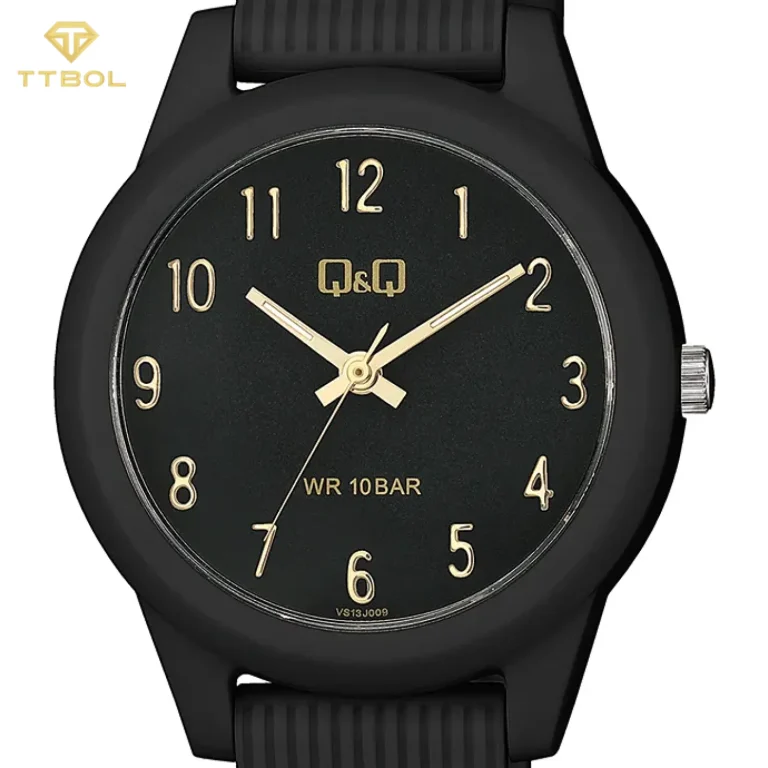 ساعت مچی زنانه کیو اند کیو Q&Q مدل VS13J009Y با بند رزین و صفحه مشکی، موومنت کوارتز ژاپنی گالری